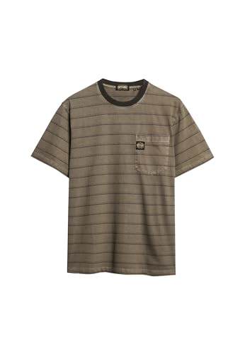 Superdry Herren T-Shirt mit strukturierten Streifen und Tasche Verwaschen Morchelbraun Gestreift XXL von Superdry