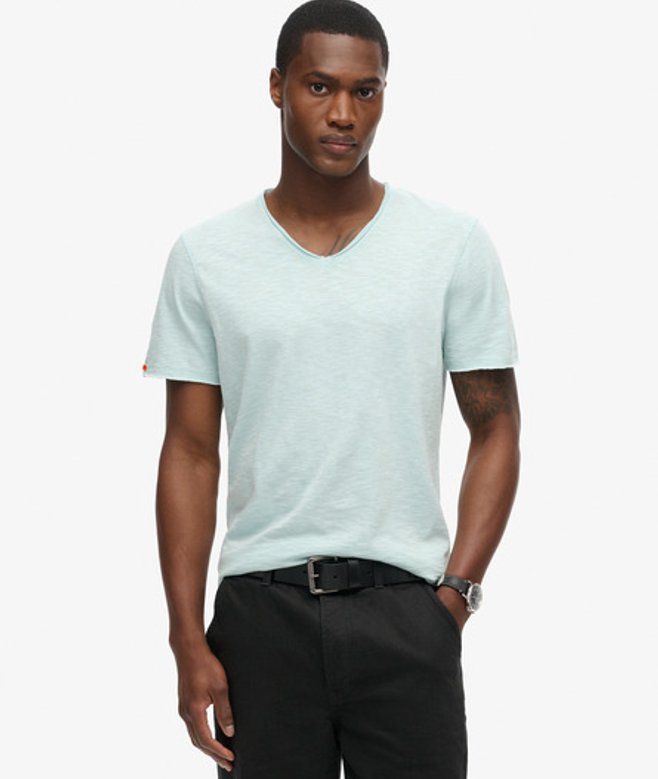 Superdry Herren T-shirt aus Flammgarn mit Unversäuberten Kanten und V-ausschnitt Blue - Größe: M von Superdry