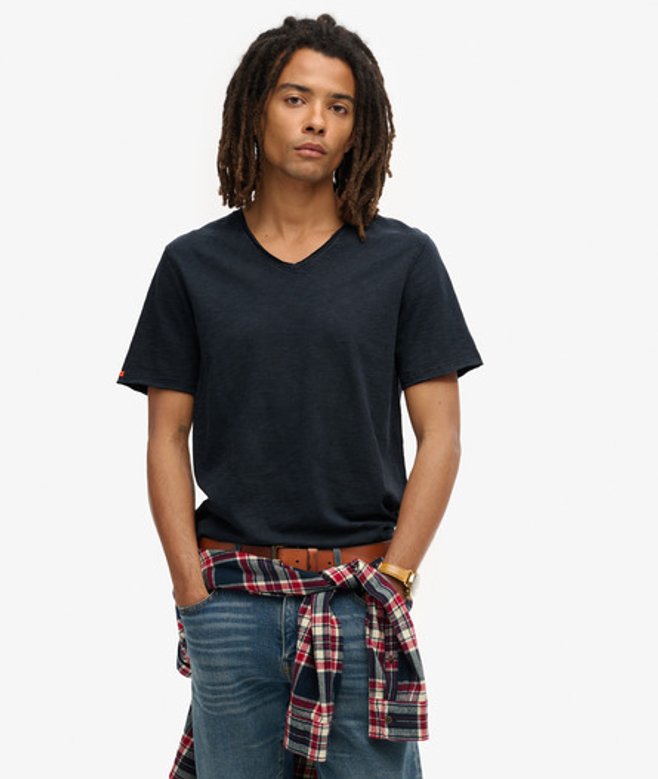 Superdry Herren T-shirt aus Flammgarn mit Unversäuberten Kanten und V-ausschnitt Marineblau - Größe: M von Superdry