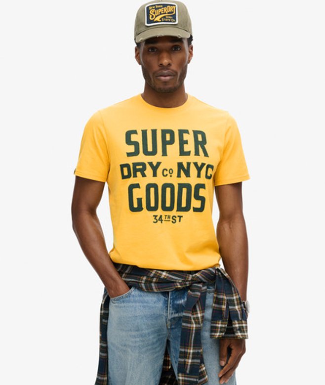 Superdry Herren T-shirt mit Gesticktem Schriftzug und Grafikprint Gelb - Größe: L von Superdry