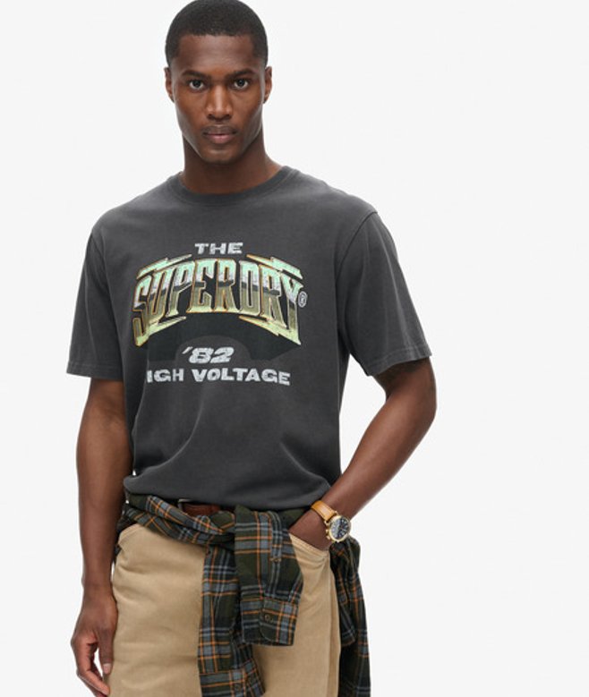 Superdry Herren T-shirt mit Rockband-grafik im Stil der 70er Schwarz - Größe: L von Superdry