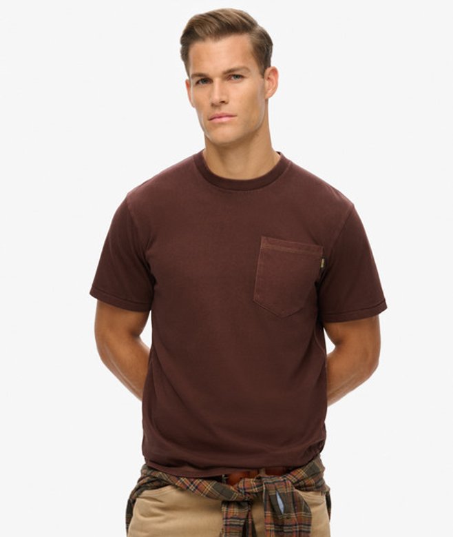 Superdry Herren T-shirt mit Tasche und Kontrastnähten Braun - Größe: S von Superdry