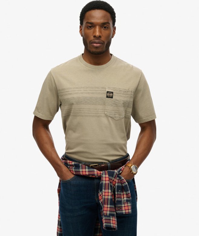 Superdry Herren T-shirt mit Tasche und Kontraststreifen Khaki - Größe: Xxxl von Superdry