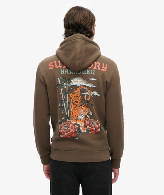 Superdry Herren Tattoo Hoodie mit Grafikprint Kaki - Größe: S von Superdry