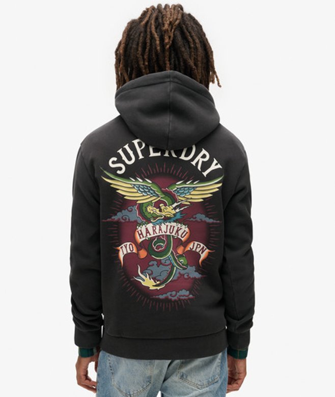 Superdry Herren Tattoo Hoodie mit Grafikprint Schwarz - Größe: L von Superdry