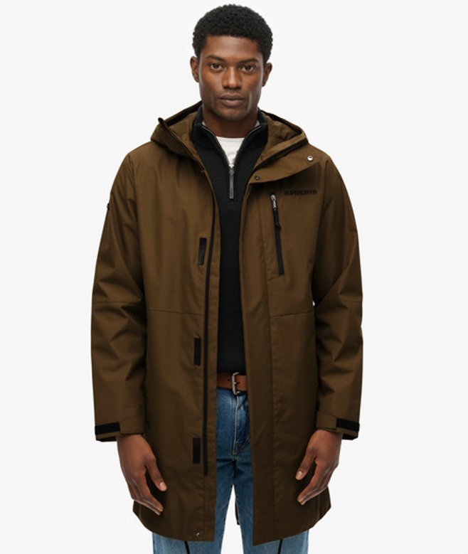 Superdry Herren Tech Parka mit Schwalbenschwanzsaum und Kapuze Green - Größe: L von Superdry
