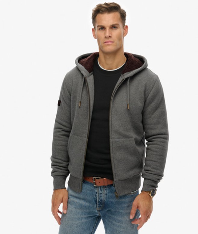 Superdry Herren Teddy-gefütterter Zip Hoodie Grey - Größe: Xxl von Superdry