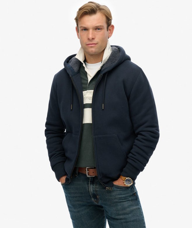 Superdry Herren Teddy-gefütterter Zip Hoodie Navy - Größe: Xxl von Superdry