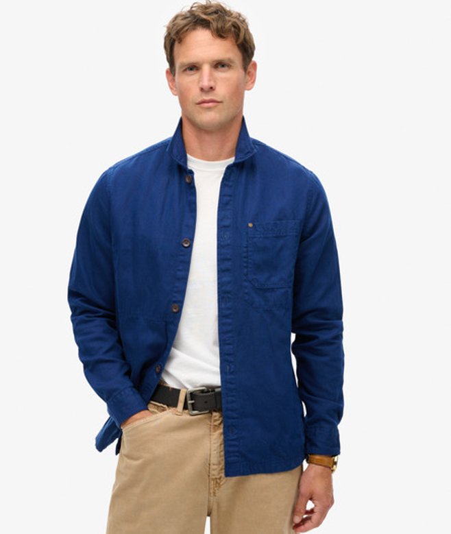 Superdry Herren The Merchant Store - Hemdjacke aus Leinenmischgewebe Marineblau - Größe: M von Superdry