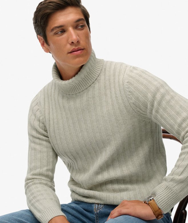 Superdry Herren The Merchant Store Rollkragenpullover mit Rippenmuster Cream - Größe: S von Superdry