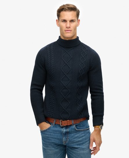 Superdry Men's The Merchant Store - Rollkragenpullover mit Zopfmuster Marineblau - Größe: L von Superdry