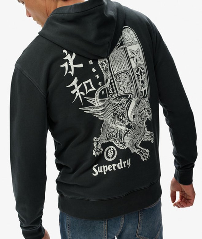 Superdry Herren Tokyo Narrative Hoodie in Lockerer Passform Black - Größe: L von Superdry