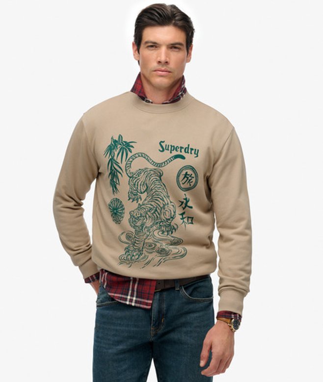 Superdry Herren Tokyo Narrative Sweatshirt mit Lockerer Passform Brown - Größe: L von Superdry