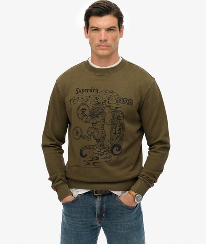 Superdry Herren Tokyo Narrative Sweatshirt mit Lockerer Passform Green - Größe: S von Superdry