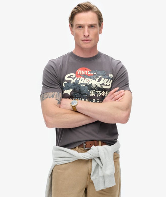 Superdry Herren Tokyo T-shirt mit Grafik Dunkelgrau - Größe: XL von Superdry