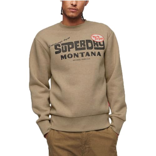 Superdry Herren Travel Postcard Graphic Crew Sweatshirt, Braun, Fleck Marl, M von Superdry