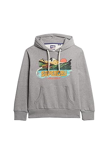 Superdry Herren Travel Postcard Graphic Hoodie Sweatshirt, Dunkelgrau, Fleck Marl, M von Superdry