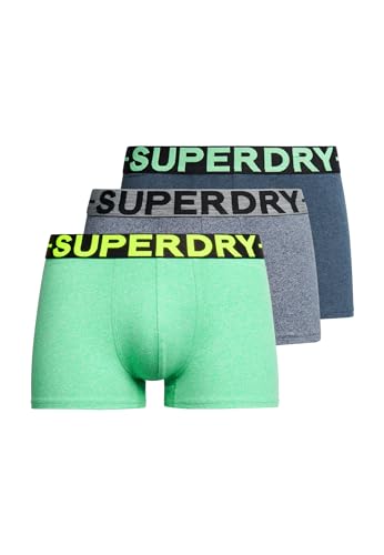 Superdry Herren Trunk Triple Pack Boxershorts, Dark Indigo Blue Marl/Fresh Green Marl/Frosted Navy Grit, von Superdry