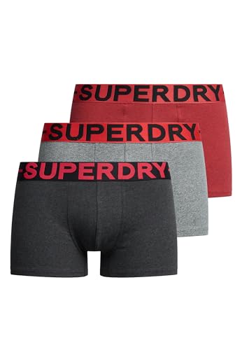 Superdry Herren Trunk Triple Pack Boxershorts, Hike Red Marl/Raven Black Marl/Noos Grey Marl, von Superdry