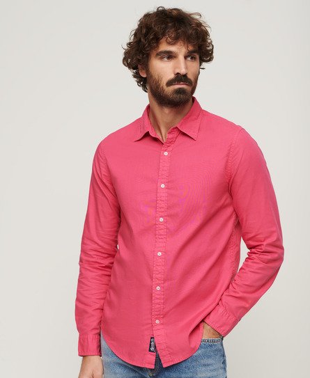Superdry Herren Überfärbtes, Langärmeliges Hemd aus Bio-Baumwolle Pink - Größe: L von Superdry