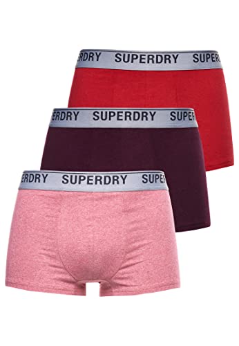 Superdry Herren Unterhosen aus Bio-Baumwolle im 3er-Pack Burgunderrot/Rot/Pink XL von Superdry