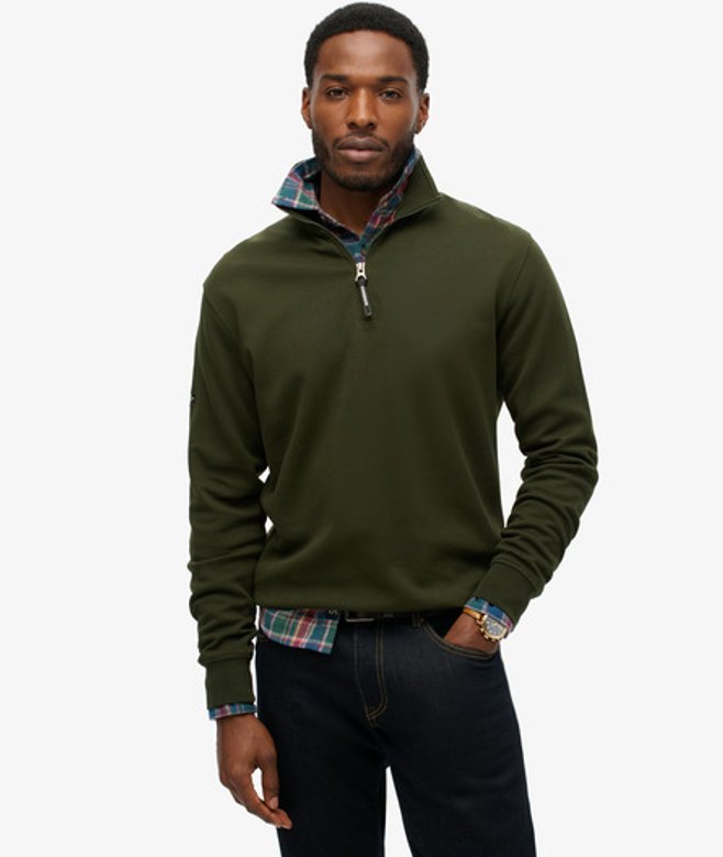 Superdry Herren Utility Sweatshirt mit Logo und Halbem Reißverschluss Grün - Größe: XL von Superdry