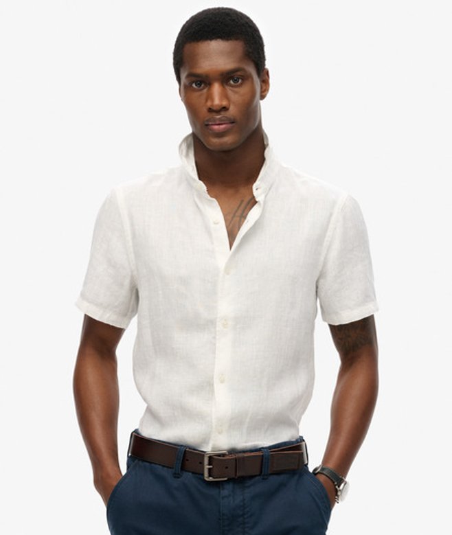 Superdry Herren Vacation Hemd mit Kurzen Ärmeln aus Leinen White - Größe: Xxxl von Superdry