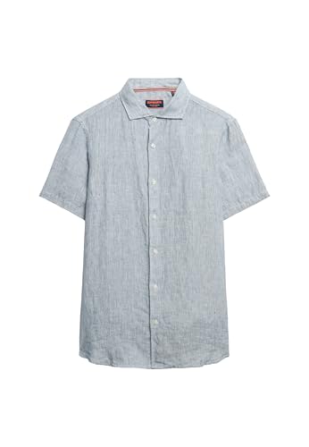 Superdry Herren Vacation Hemd mit kurzen Ärmeln aus Leinen Marineblau Ticking Leinen XXL von Superdry