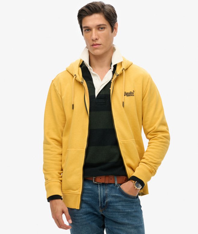Superdry Herren Verwaschene Essential Kapuzenjacke mit Logo Gelb - Größe: Xxl von Superdry