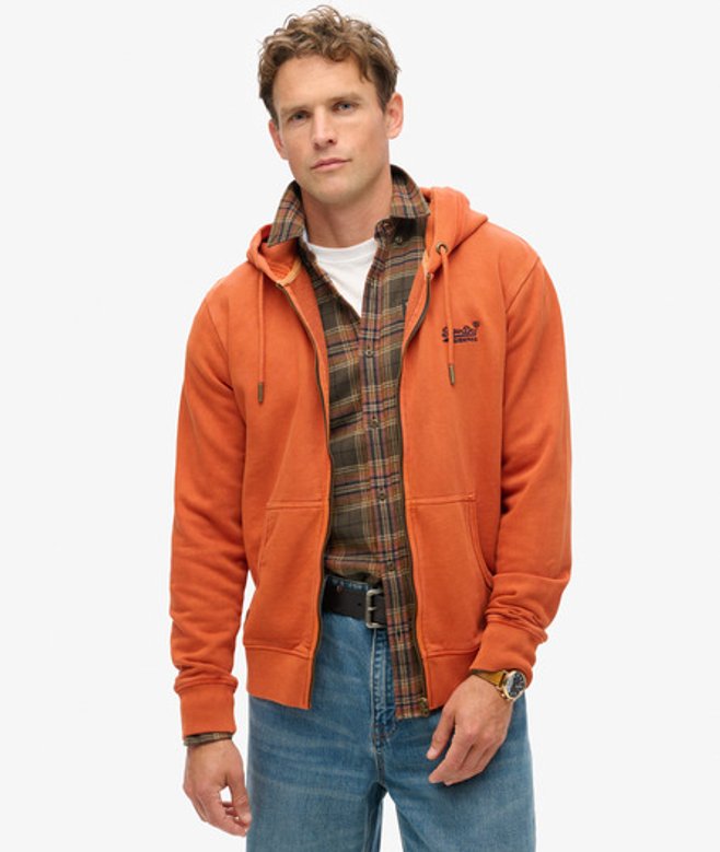 Superdry Herren Verwaschene Essential Kapuzenjacke mit Logo Orange - Größe: M Superdry Herren Verwaschene Essential Kapuzenjacke mit Logo Orange - Größe: M von Superdry