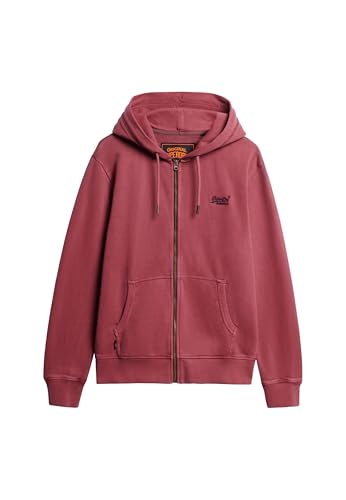 Superdry Herren Verwaschene Essential Kapuzenjacke mit Logo Verwaschenes Sattes Burgunderrot M von Superdry