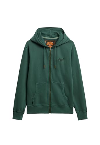 Superdry Herren Verwaschene Essential Kapuzenjacke mit Logo Waldgrün L von Superdry