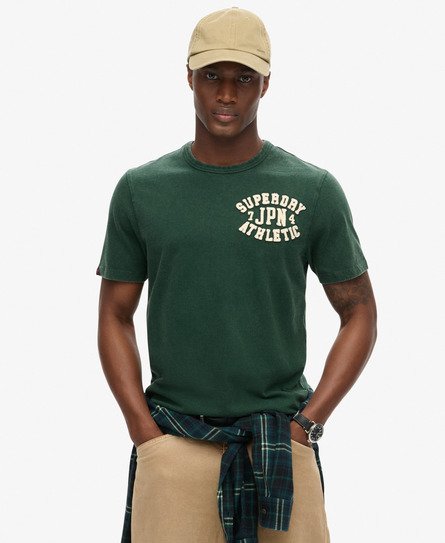 Superdry Herren Grün Vintage Athletic Chest Kurzarm-T-Shirt mit Logo-Druck, Größe: L von Superdry