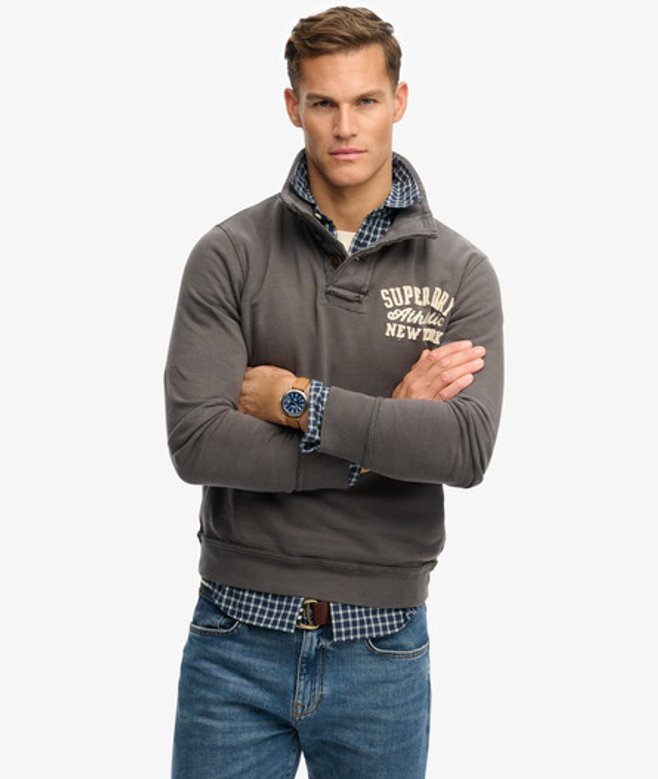 Superdry Herren Vintage Athletic Henley Sweatshirt Dark Grey - Größe: S von Superdry