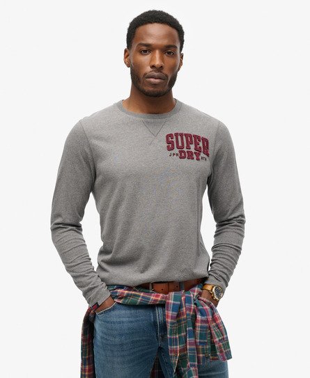 Superdry Herren Dunkelgrau Athletic Langarmshirt im Vintage-Stil mit Logo-Druck, Größe: L von Superdry