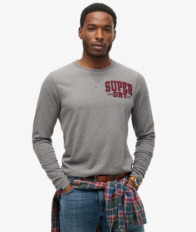 Superdry Herren Dunkelgrau Athletic Langarmshirt im Vintage-Stil mit Logo-Druck, Größe: L von Superdry