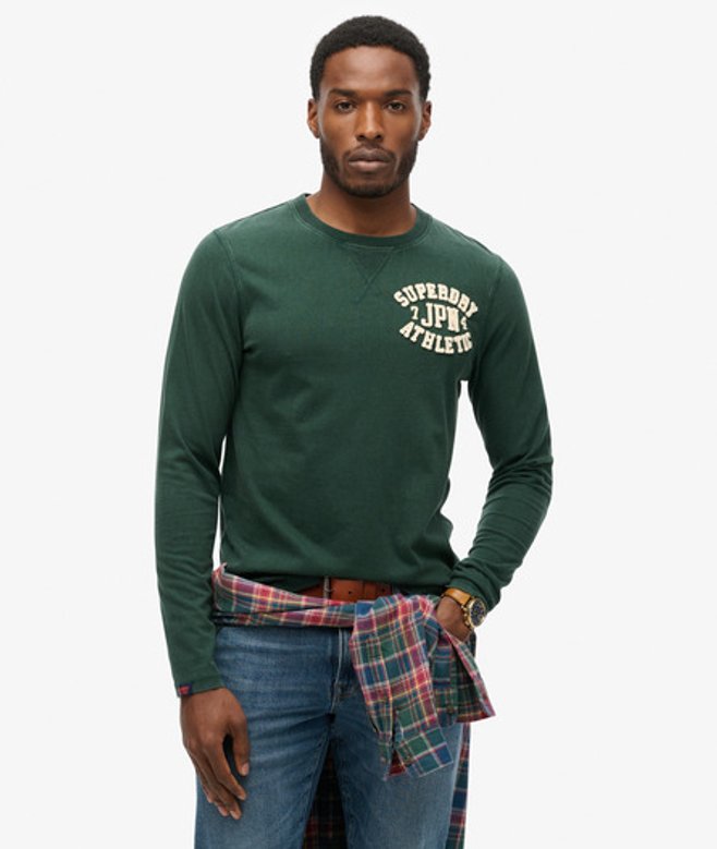 Superdry Herren Grün Athletic Langarmshirt im Vintage-Stil mit Logo-Druck, Größe: M Superdry Herren Grün Athletic Langarmshirt im Vintage-Stil mit Logo-Druck, Größe: M von Superdry