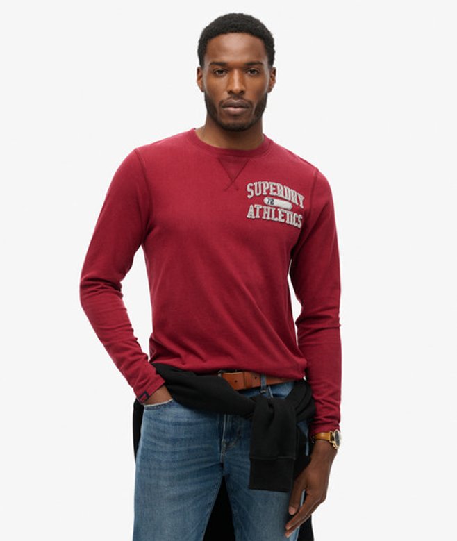 Superdry Herren Rot Athletic Langarmshirt im Vintage-Stil mit Logo-Druck, Größe: L von Superdry