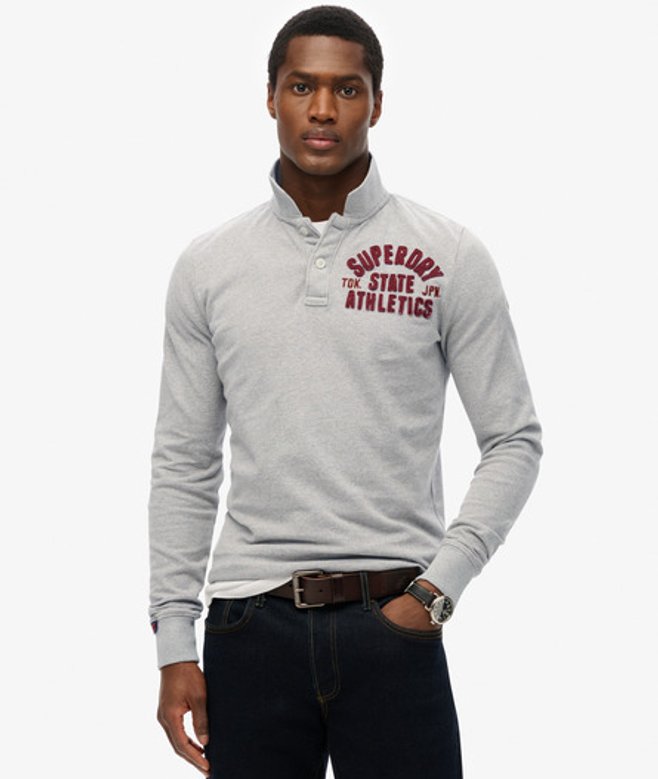 Superdry Herren Vintage Athletic Poloshirt mit Langen Ärmeln Grey - Größe: S Superdry Herren Vintage Athletic Poloshirt mit Langen Ärmeln Grey - Größe: S von Superdry