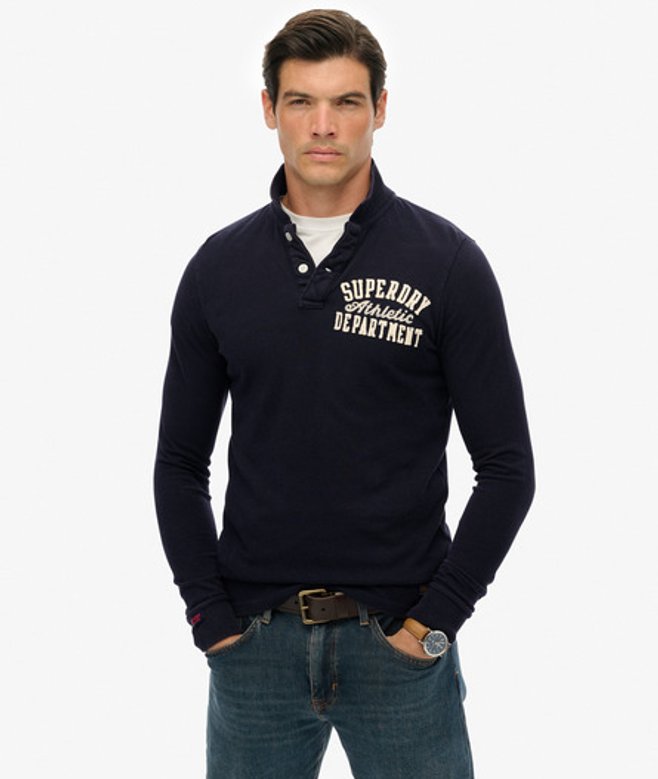 Superdry Herren Vintage Athletic Poloshirt mit Langen Ärmeln Navy - Größe: Xxxl von Superdry