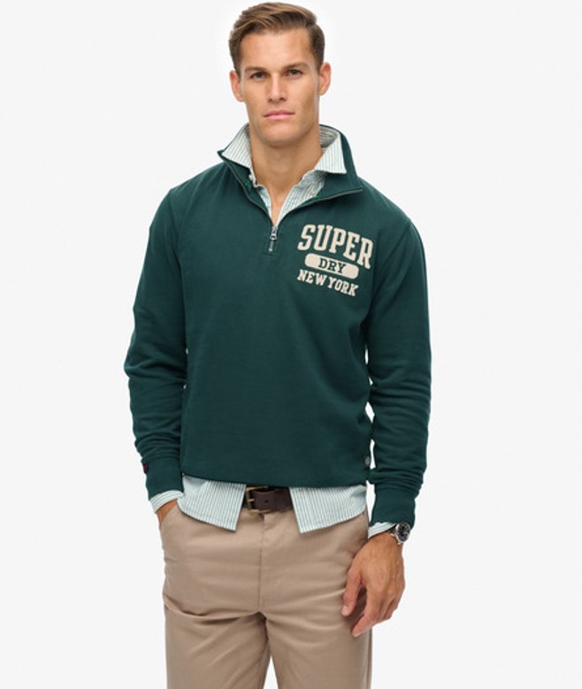 Superdry Herren Vintage Athletic Zip Pullover mit Halbreißverschluss Green - Größe: Xxxl von Superdry