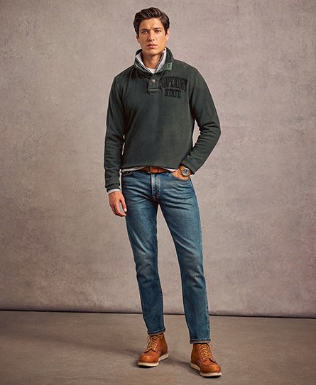 Superdry Herren Vintage Athletic Pullover mit Halber Knopfleiste Grün - Größe: L von Superdry