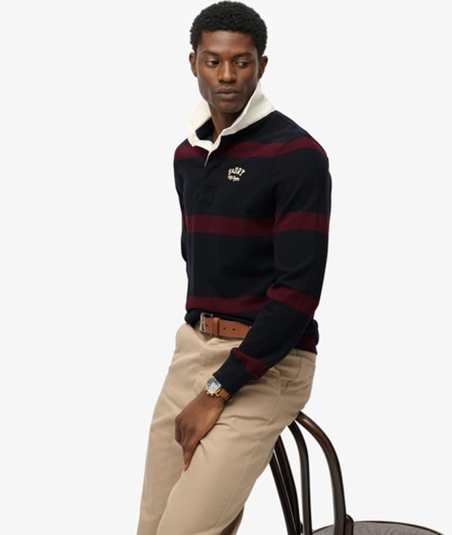 Superdry Herren Vintage Athletic Stripe Rugby-shirt Navy - Größe: M von Superdry