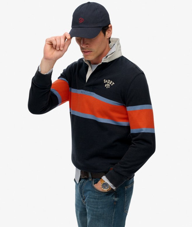 Superdry Herren Vintage Athletic Stripe Rugby-shirt Navy - Größe: Xxl von Superdry