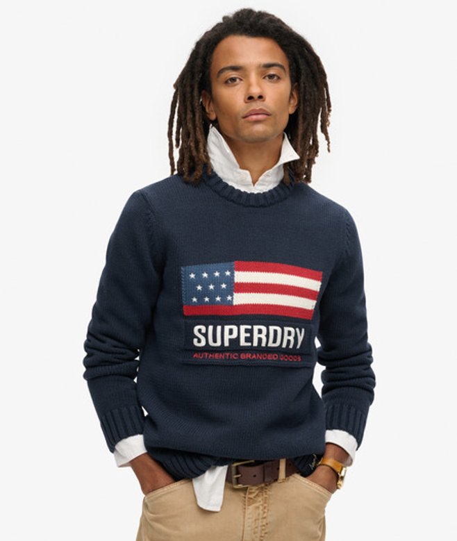 Superdry Herren Vintage Athletic Strickpullover Marineblau - Größe: S von Superdry