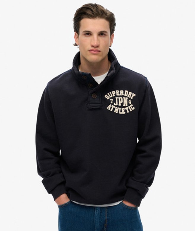 Superdry Herren Vintage Athletic Sweatshirt mit Halber Knopfleiste Navy - Größe: M Superdry Herren Vintage Athletic Sweatshirt mit Halber Knopfleiste Navy - Größe: M von Superdry