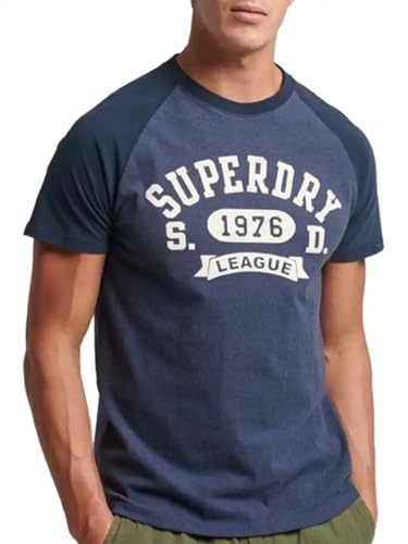 Superdry Herren Vintage Athletic T-Shirt mit Raglanärmeln aus Bio-Baumwolle Finster Marineblau/Lauren Marineblau Meliert XL von Superdry