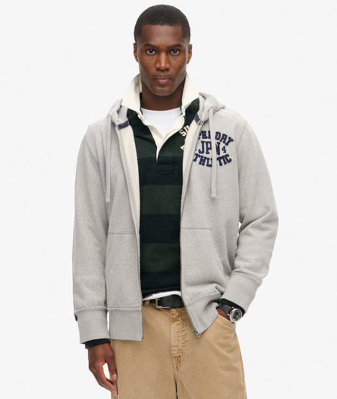 Superdry Herren Vintage Athletic Zip Hoodie Hellgrau - Größe: M von Superdry
