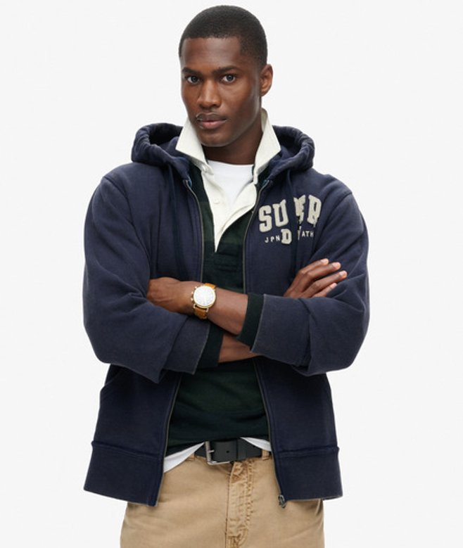 Superdry Herren Vintage Athletic Zip Hoodie Marineblau - Größe: M von Superdry