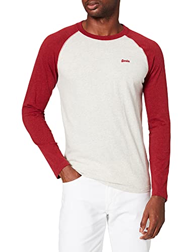 Superdry Herren Vintage Baseball LS TOP T-Shirt, Off White/Rhubarb Marl, XL von Superdry